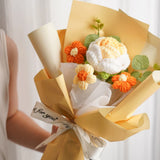 Handmade Crochet Rose Bouquet Craft Hand Knitted Artificial Fake Flower Bouquet