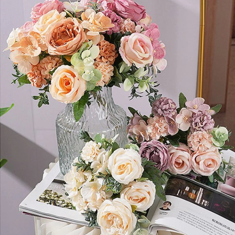 Elegant Bridal Bouquet with Artificial Peonies and Roses for Home Decor Peony