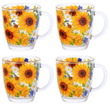 4-pc SUNFLOWER Glass Mug Set for Tea Coffee Cup Teacup 12 oz Mugs Sunflower