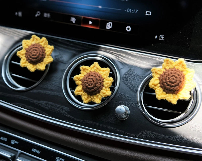 3Pcs Crochet Sunflower Car Vent Clip, Flower Air Freshener Decor Sunflower