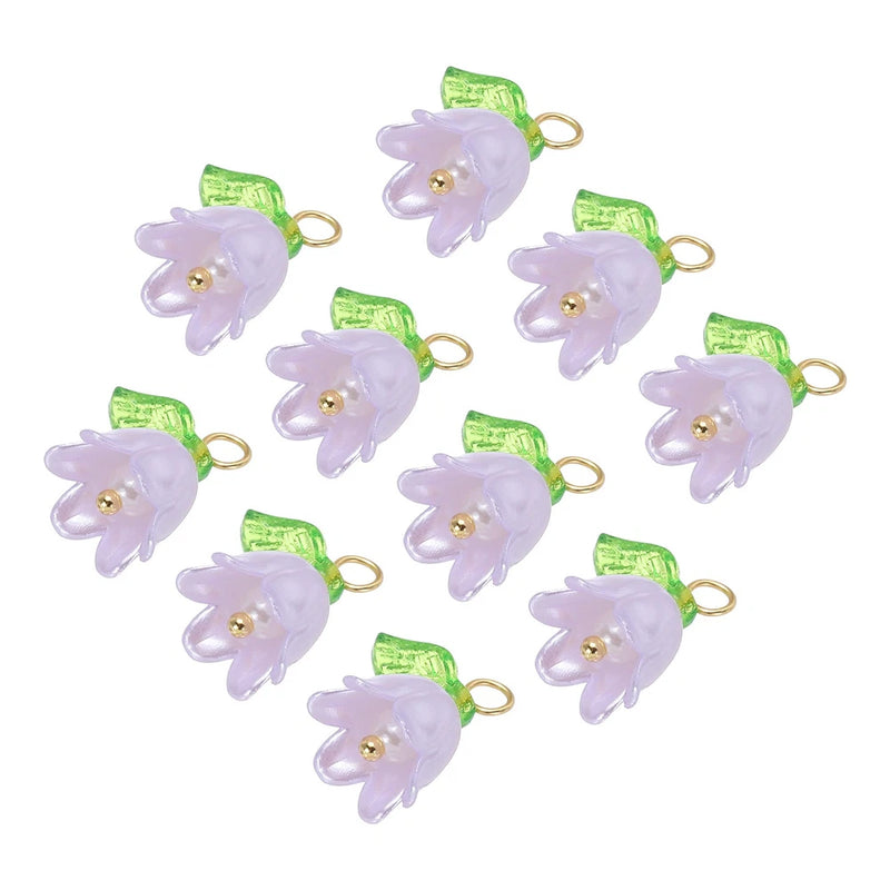 10PCS light purple acrylic lily-of-the-valley flower charms, gold loop