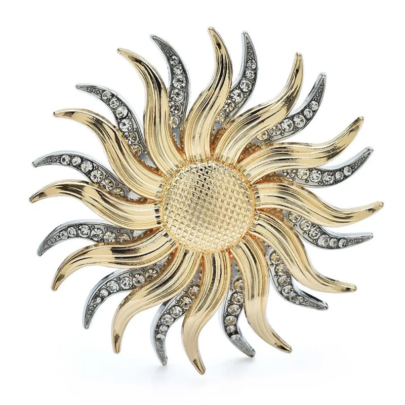 Vintage Sunflower Brooch Rhinestone Silver Gold Tone Sun Flower Pin Summer Gift Sunflower