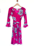 Leota IIana Raspberry Pink Floral Belted knit Dress in Hydrangea Bloom XS Hydrangea