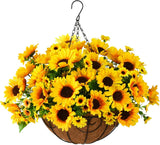 Artificial Sunflowers Fake Hanging Flowers Plants Baskets For Outdoor Fall Decor Flowering Plants