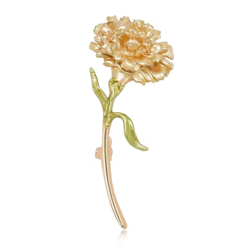 Yellow Enamel Carnation Brooch Gold Pin Mother's Day Floral Jewelry Gift For Mom Carnation