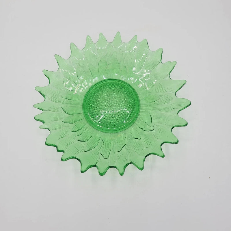 VTG Green Glass Sunflower Flower Pattern Bowl Candy Dish Sunflower