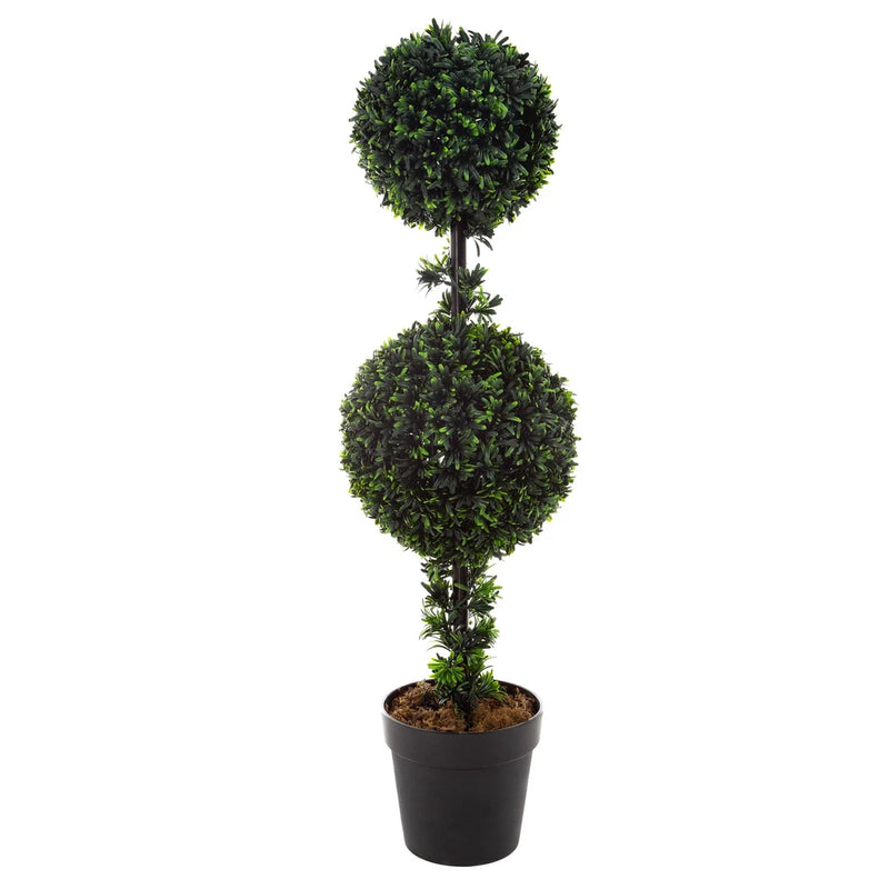 Artificial Podocarpus 36 Inch Double Ball Style Faux Plant Indoor or Outdoor Green Plant