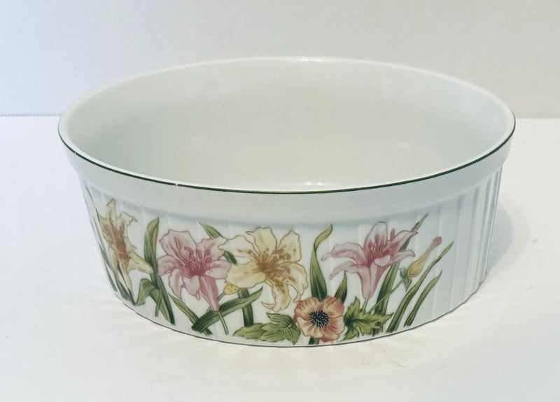 Shafford Jade Lily porcelain souffle casserole dish with floral lily pattern