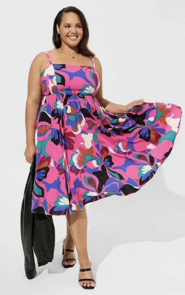 Torrid Midi Wash Challis Sundress Size 3X Graphic Carnations Multi Floral Print. Carnation