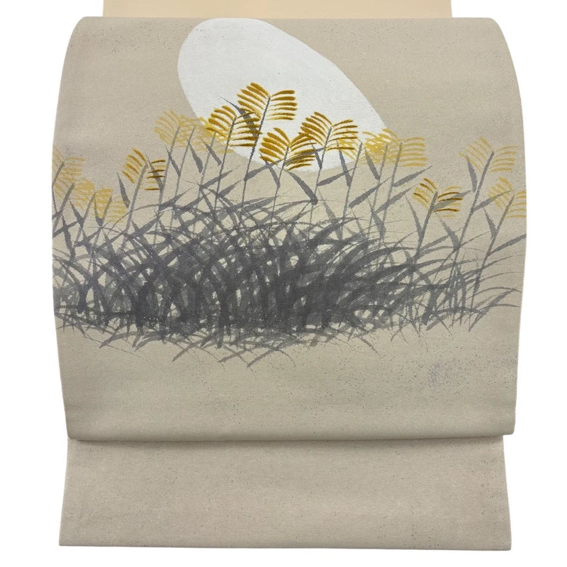 Japanese Kimono Fukuro obi excellent item Tsuki pampas grass gold colored beige Pampas Grass
