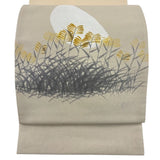 Japanese Kimono Fukuro obi excellent item Tsuki pampas grass gold colored beige Pampas Grass