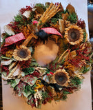 VTG - FARMHOUSE WREATH, ROOSTER WREATH, SUNFLOWER WREATH-22"-W6 Sunflower