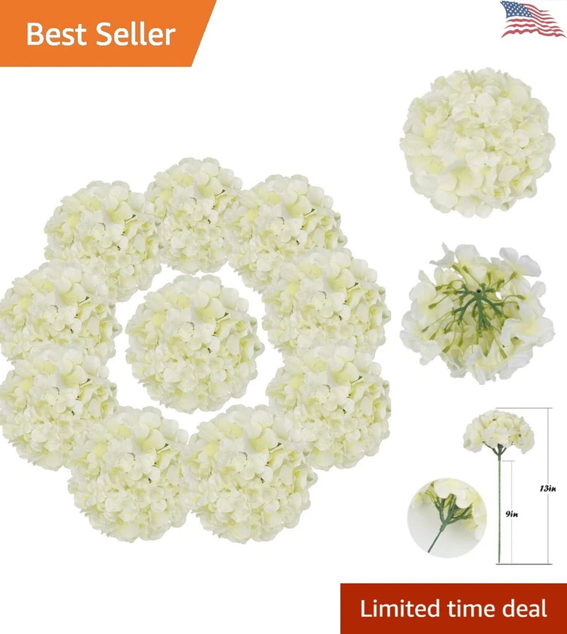 Premium Silk Hydrangea Heads - Versatile Wedding Decor - Pack of 10 Ivory Hydrangea