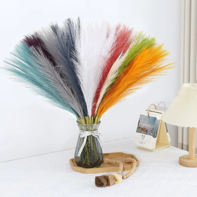 90 Pcs Rainbow Pampas Grass Decor 21.7 Inch Faux Pampas Grass Bulk Artificial Dr Pampas Grass