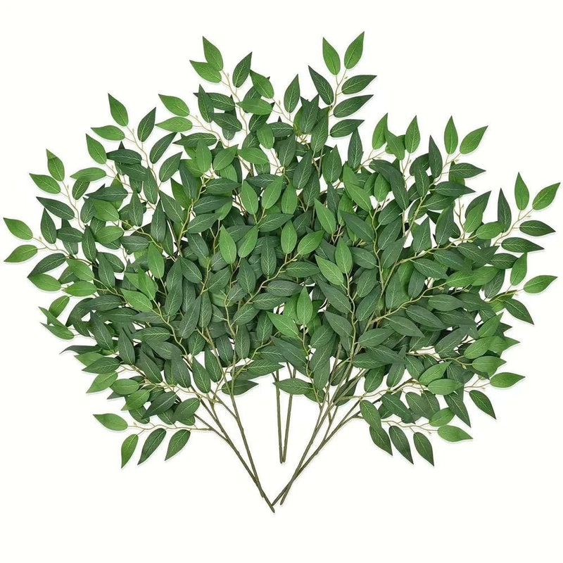 Artificial ruscus greenery stems with faux green leaf clusters, full bouquet