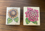 Rubber Stampede Lot Sunflower Designs 770-F Flower + Rose 771H Rubber Stamps Sunflower