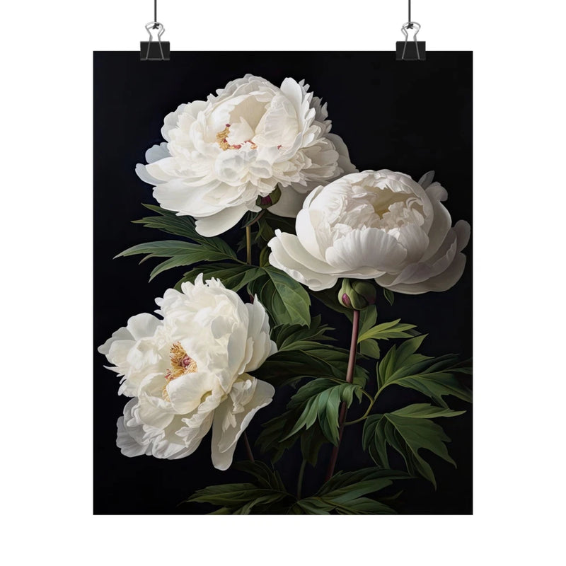 White Peony Flowers Poster, White Flower Art Print, Floral Artwork 17 Peony