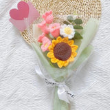 Crochet Flowers Bouquet,Hand Knitted Sunflower Daisy Lily of The Valley,Etern... Sunflower