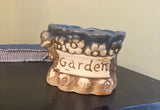Planter Garden Blue Tan Floral Ceramic Plant Pot Collectible Small Home Decor Garden Plants