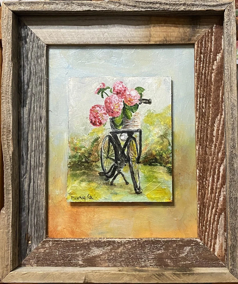 Pink Hydrangeas In Bike Basket 3D Original oil paintings framed by artist Hydrangea