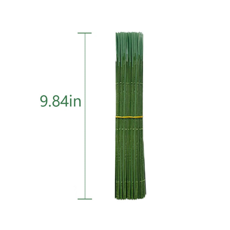 Green artificial flower stems with bundled plastic wire, about 9.84 in long