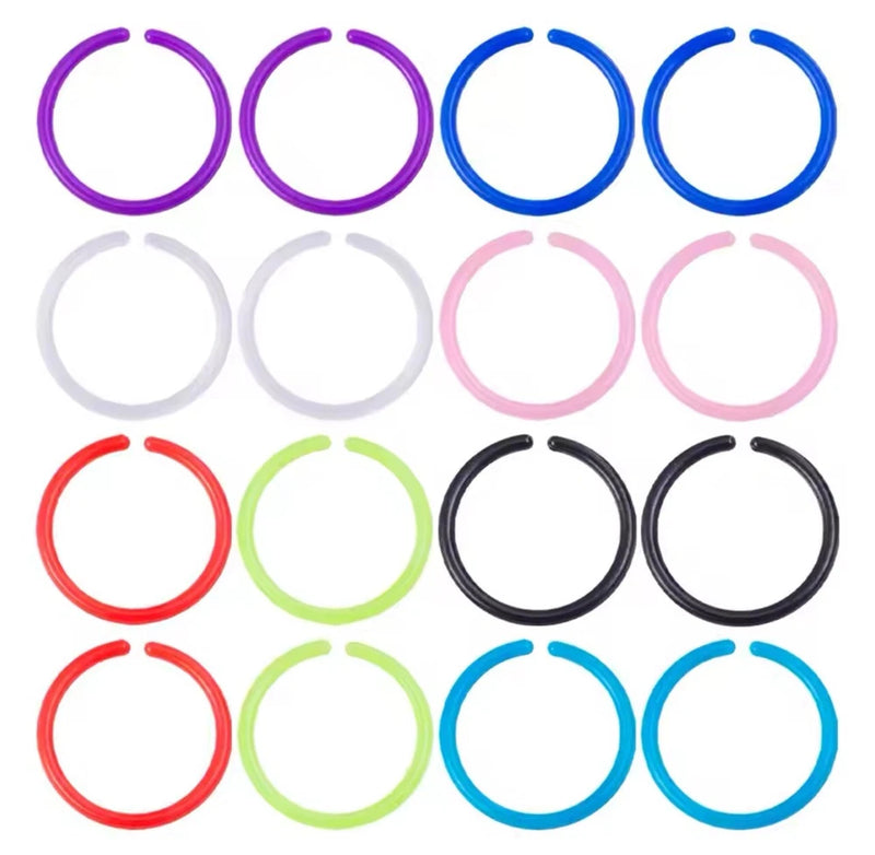 Assorted color nose ring hoops, multiple pairs of hypoallergenic flexible rings
