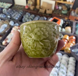 3" Chinese Jingdezhen Yellow Porcelain 120ML Rilievo Peony Flower Jar Cup 2 Peony