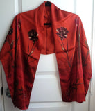 Laura Ashley 100% Silk Red Floral Satin Scarf Carnation Rose Tulip Fall 60x16 Carnation