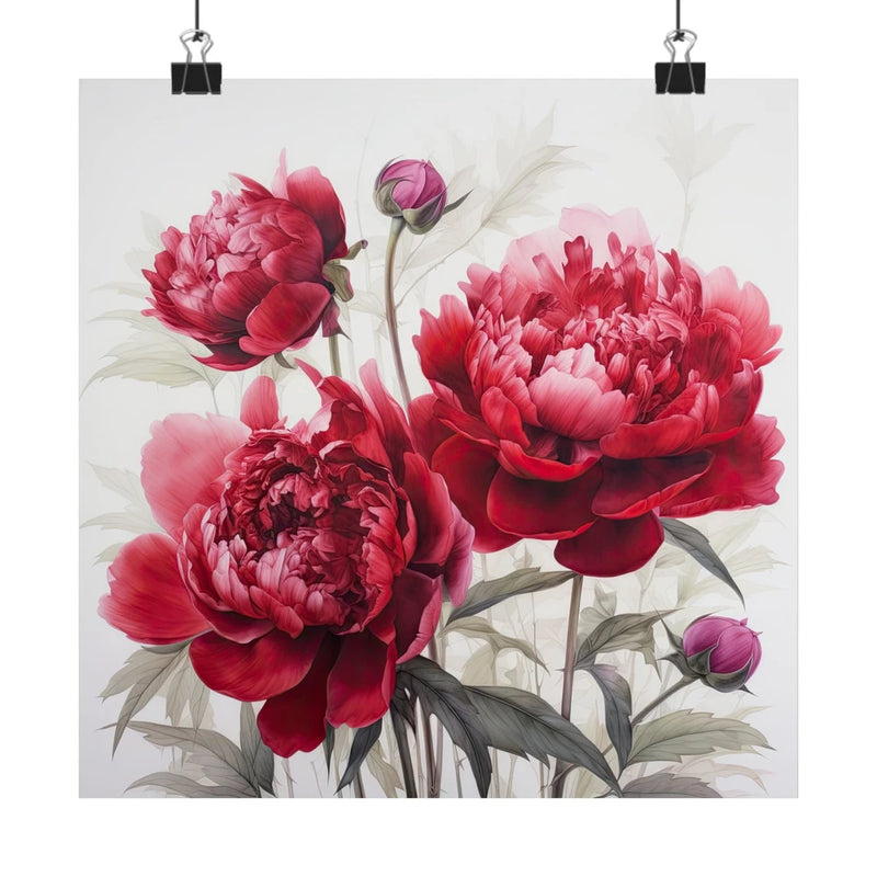 Red Peonies Flower Art Print, Red Flower Painting, Flower DŽcor 01 Peony