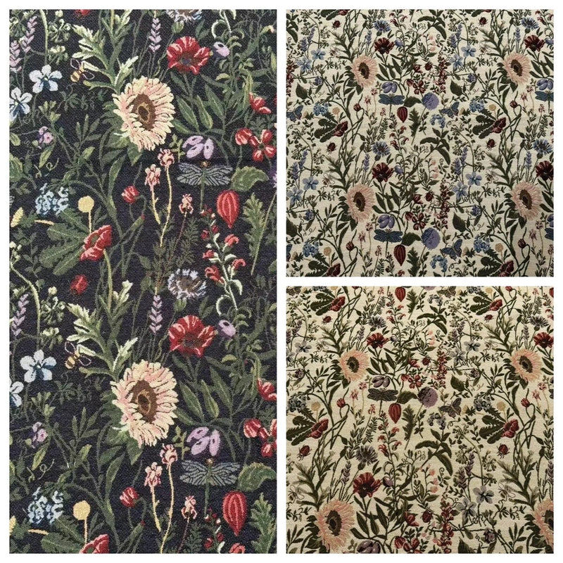 Country Wildflower Vintage French Jacquard Tapestry Upholstery Fabric Sewing BTY Flowering Plants