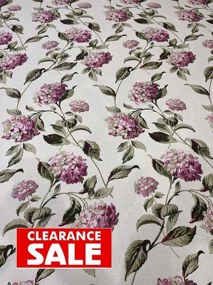 Laura Ashley Fabric Material Hydrangea Pink Natural SOLD BY THE METRE Flowering Plants