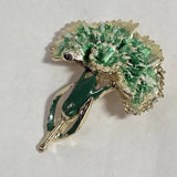 Vintage Signed Beatrix Green Enamel Flower Pin Carnation Gold Tone 2
