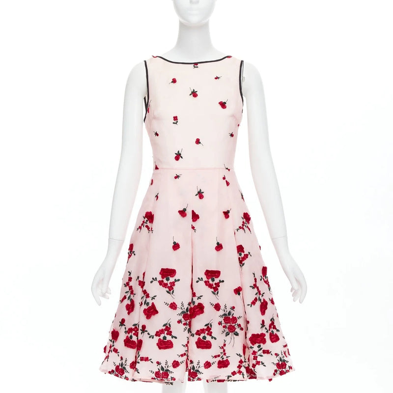 OSCAR DE LA RENTA 2016 pink red degrade carnation rose embroidered dress US4 S Carnation