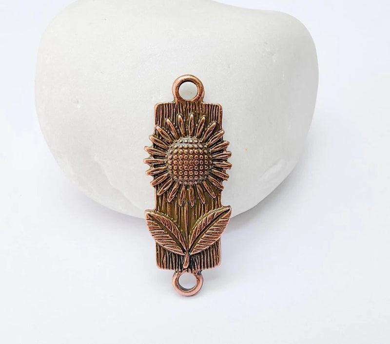 2 Sunflower Charms, Floral Pendant, Earring Charms 32x12mm G37297 Sunflower
