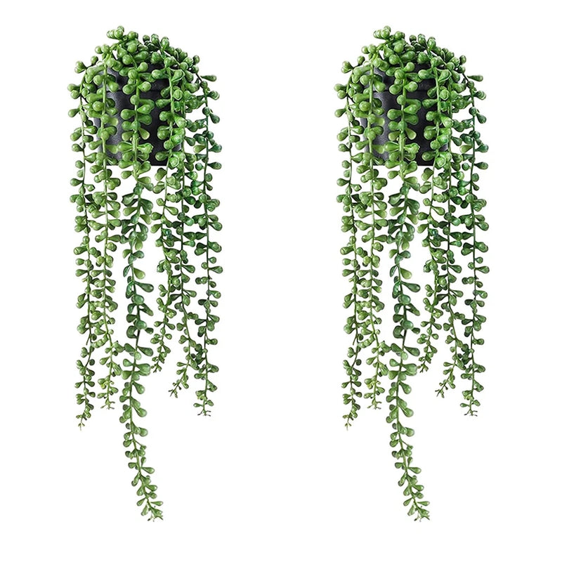 Fake Hanging Plants, 2pcs Artificial Hanging Plants in pots, Fake Plants Arti... Green Plant