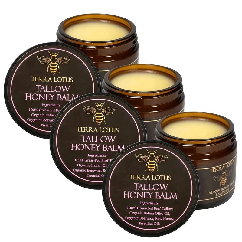3PC Organic Grass-Fed Beef Tallow Balm with Raw Honey  Lavender Skin Moisturizer Bouquet