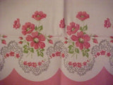 FEEDSACK, BORDER PRINT,  Pink  CARNATIONS Carnation