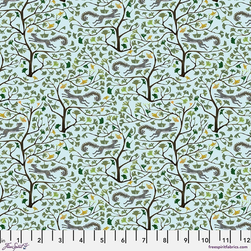 Gingko Acrobat, Sky - Adam Trest, Quilt Fabric 100% Cotton By The Yard Flowering Plants