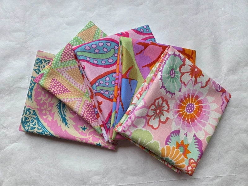 5 Fat Quarters - Pink Kaffe Fassett FQ 18 x 22 Cotton Quilting Fabric Ver. 3 Flowering Plants