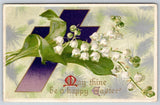 Winsch~A Happy Easter~Lily Of The Valley Flowers & Cross~Emb~Vintage Postcard Lily