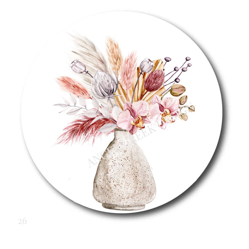 BOHO Pampas Grass Flowers Vase Scrapbook Stickers Floral Envelope Seals Pampas Grass