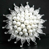 LOT OF 6)  pearls white faux SUNFLOWER brooches 2 x 2" BRIDAL WEDDING PARTY Sunflower