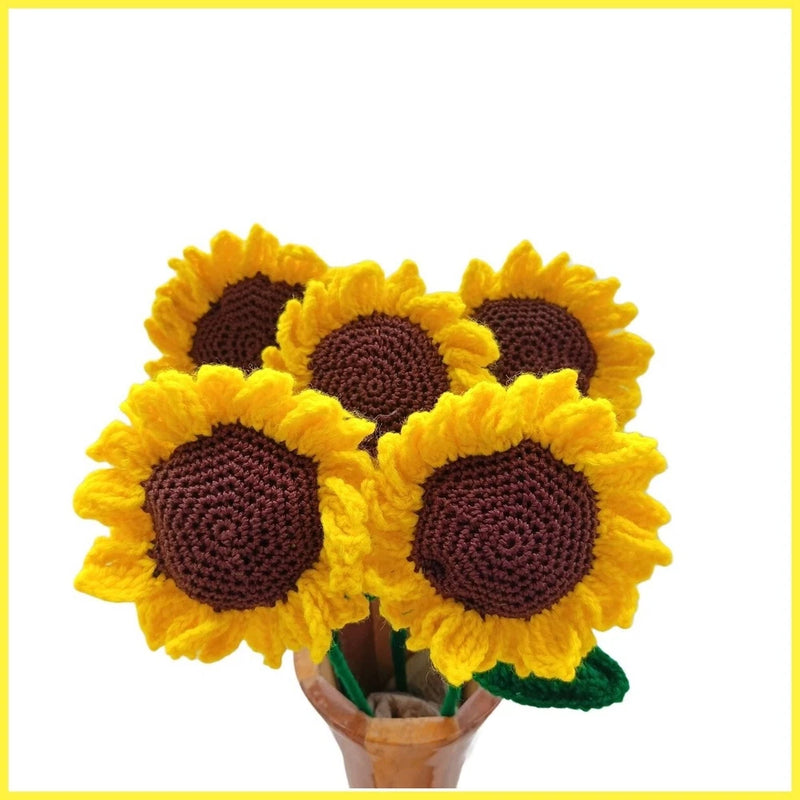 Handmade Forever Crochet Sunflower, handknitted Artificial Flower Bouquet (5pc) Sunflower