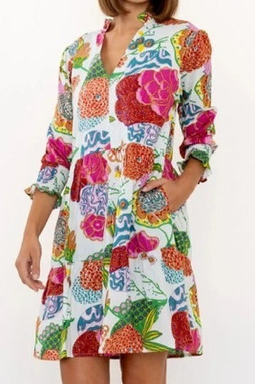 By Charlee Midi ALEXIS TIERED HYDRANGEA FLORAL Dress S 3/4 SLEEVE Eclectic glam Hydrangea