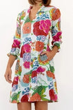 By Charlee Midi ALEXIS TIERED HYDRANGEA FLORAL Dress S 3/4 SLEEVE Eclectic glam Hydrangea