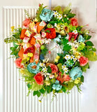 Hydrangea Peony Rose Spring Wreath Vibrant Floral Home Decor Colorful Hydrangea Peony