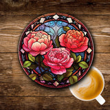 Peony & Roses Flower Ceramic SET of 4 Round Coasters 142-04 Peony