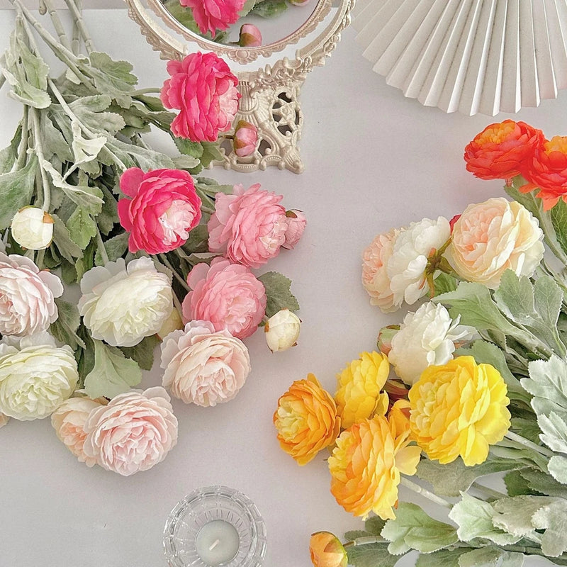 6 PCS Fake Peonies Artificial Ranunculus Blush Pink Silk Faux Peony Bouquet Ranunculus