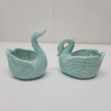 Pair of Swan Light Blue Ceramic Planting Pot Succulent Planter Garden Garden Plants