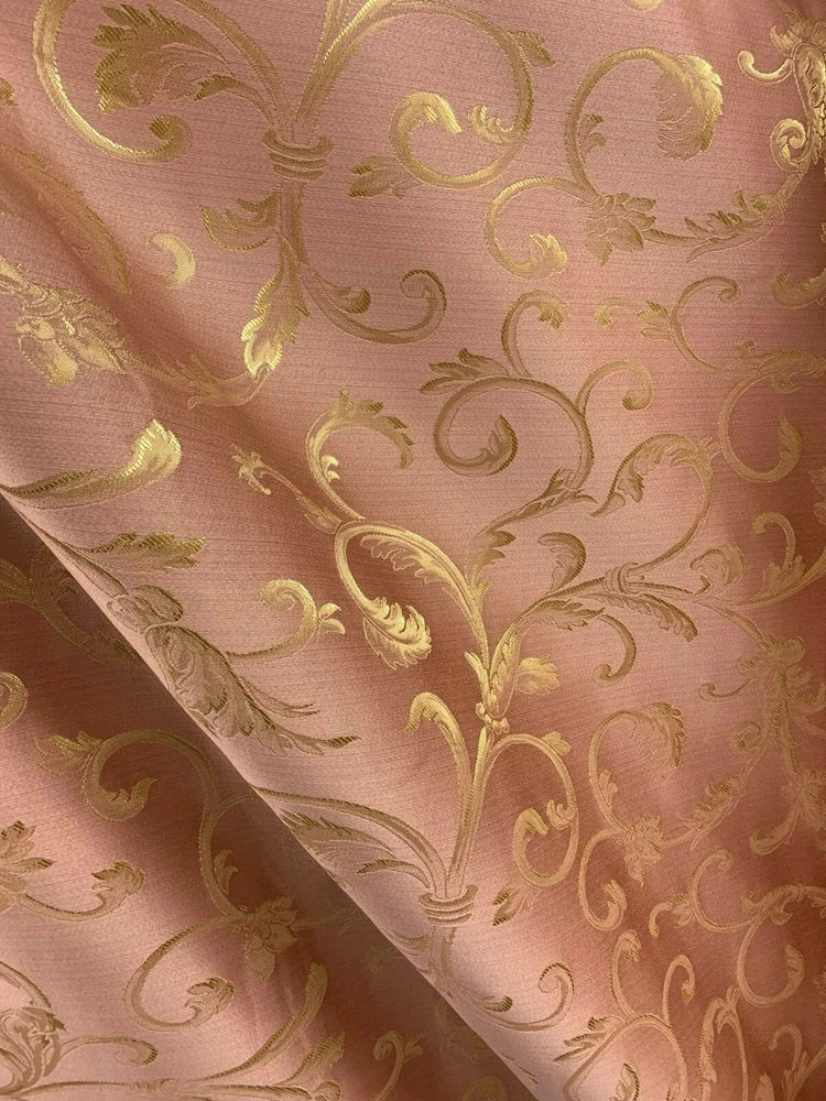 PINK GOLD Brocade Flower Floral Upholstery Drapery Fabric (110 in.) Sold BTY Flowering Plants